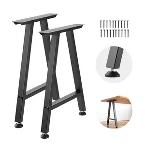 VEOVR Heavy-Duty Trapezoid Steel Table Legs, 29.1" H x 21.7" W, Modular Design, Easy Assembly, 2204 lbs Max Load, Ideal for Home Office Desks & Coffee Tables, Set of 2, Black
