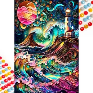 Lighthouse Pattern DIY Diamond Arts Colorful Painting Kit Without Frame, DIY 5D Diamond Arts Colorful Painting Kit, Wall Art Decor for Home