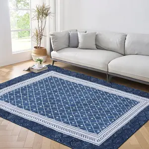 GARVEE Large Area Rug 10x13 Navy - Modern Bordered Indoor Carpet, Washable, Stain Resistant, Low Pile, Soft Touch, Folding Floor Cover for Bedroom & Living Room