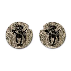 Retriever with Duck Shadow Grass Car Coaster, Neoprene Car Coasters Set of Two, Interior Auto Decor, Duck Hunting Gift, Outdoor Themed Auto Accessories