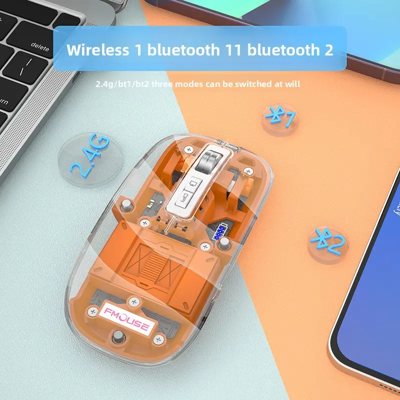 Bluetooth mouse, high aesthetic value, transparent, luminous, silent, wireless office mouse