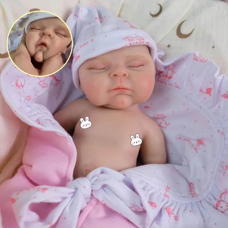 12 Inch Solid Silicone Baby Dolls Full Body Realistic Newborn Reborn Baby Doll Sleeping Girl with Clothes Set Christmas Toy for Kids Ages 3+