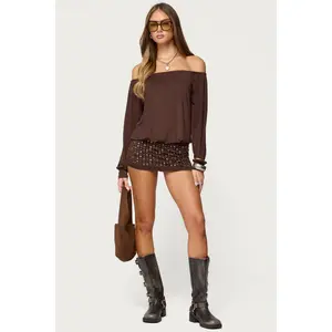 Studded Off Shoulder Backless Romper