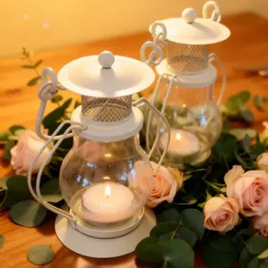 Vintage Metal Glass Candle Holder Set ( &, 2 Pcs), Indoor Decor, Wedding, Ramadan, Birthday Party, Table Centerpiece