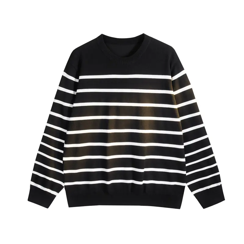 Horizontal‑Stripe Crew Neck Knit Sweater Unisex Long‑Sleeve Soft Knitted Pullover Casual Daily Wear Fashion Striped Jumper Tops
