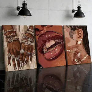 3 Counts Wooden Framed Canvas Painting, Luxury Jewelry Art Portrait Images, Exquisite Poster, Perfect Living Room Decoration, Modern Art, Fashion Family Poster, Wall Art Decoration, Waterproof Art