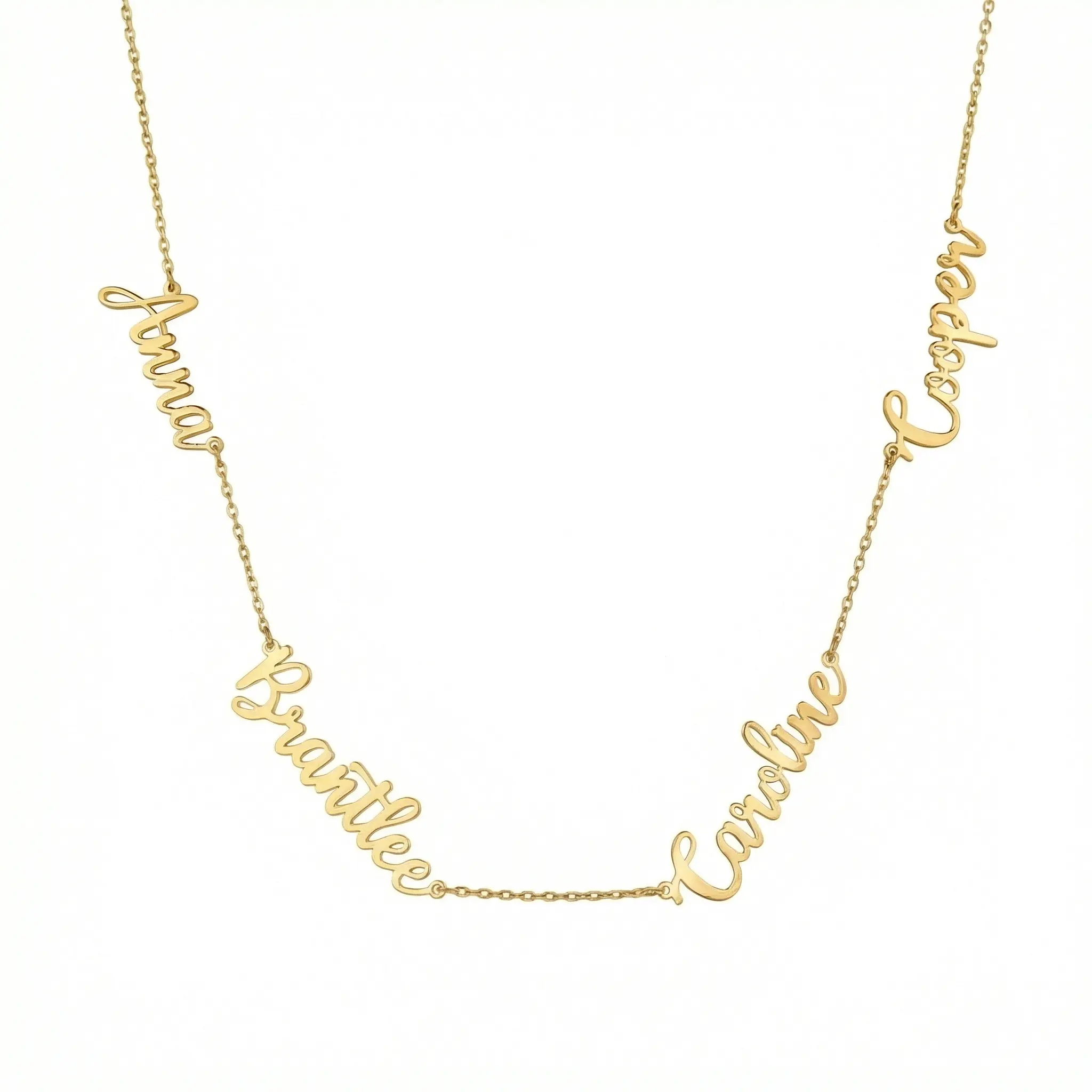 Multiple Name Necklace – Solid 925 Sterling Silver, Thick Real 18K Gold Plating – multiple name pendant necklace, personalized jewelry, custom jewelry, bridesmaid gift – Gift for Her, Mom & Best Friend, Mother's Day, Anniversary & Birthday