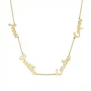Multiple Name Necklace – Solid 925 Sterling Silver, Thick Real 18K Gold Plating – multiple name pendant necklace, personalized jewelry, custom jewelry, bridesmaid gift – Gift for Her, Mom & Best Friend, Mother's Day, Anniversary & Birthday
