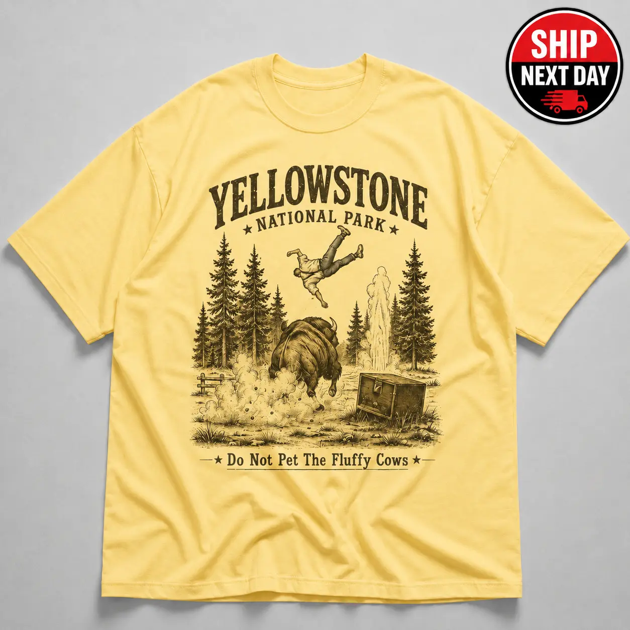 Do Not Pet The Fluffy Cows Shirt, Yellowstone National Park Bison Graphic Tee, Outdoor Camping Trip T-Shirt