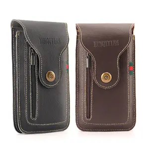 Genuine leather waist bag, belt-mounted phone pouch, multifunctional vertical outdoor phone case, ultra-thin waterproof work phone bag