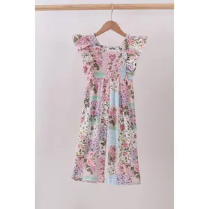 Purple floral checkered ruffle jumpsuit