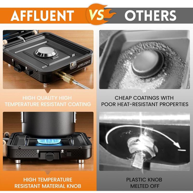 2 Burner Propane Camping Stove with Grill and Bag- A Must - Have Camp Stove Propane! Foldable, Featuring Two Burners Camping Stove for Camping & BBQ(Black)