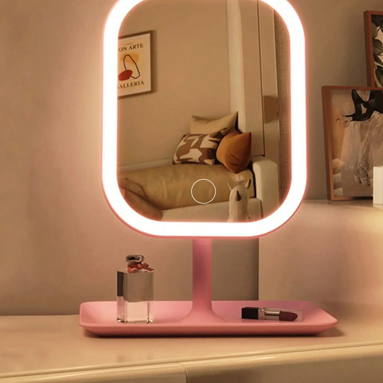 Rechargeable LED Handheld Makeup Mirror with Touch Control, 3-Color HD Portable Lightweight Vanity Mirror with Lithium Battery and Plastic Frame for Dorm, Office and Travel, Lighted Makeup Mirror, Mirror with Lights
