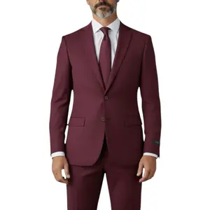 Joseph Michael Men's Burgundy 4-Way Stretch Adjustable Waist Knit Suit