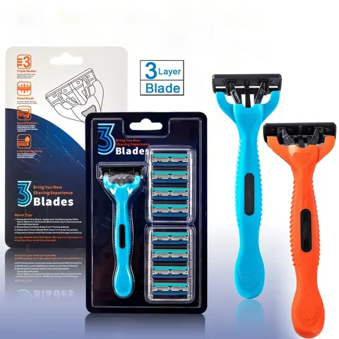 Men's Ergonomic Stainless Steel Pivoted Head Razor System Bundle - 1 Handle, 9 Long-Lasting 3-Blade Replaceable Blades, Smoothing Daily Tool That Reduces Shaving Time for Facial Grooming & Beard Removal