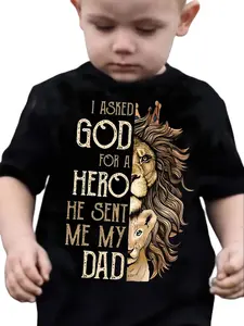 Lion Graphic Print Cotton T-Shirt for Kids, Casual Comfy Short-Sleeve Fitted Cut Round Neck Top, Summer Fashion Stylish Shirt for Boys and Girls