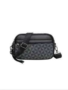 Men's Fashion Checkered Crossbody Bag, Multifunctional PU Leather Travel Bag, Casual Daily Use Work School Accessory, Stylish Men's Handbag