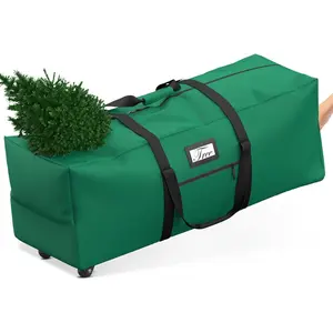 Christmas Tree Storage Bag, Large Artificial Anti-Tear Heavy-Duty 600D Oxford Cloth Xmax Christmas Tree Storage Box with Rolling Wheels, Christmas Tree Storage Container (Green, 7.5Ft)