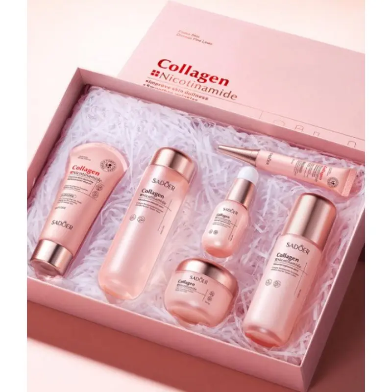 Collagen & Niacinamide 6-Piece Skincare Set Brightening Nourishing Moisture Hydrating Moisturizing Hydrate Gentle Daily Facial Care Kit for Glowing Skin Skin Care Sets