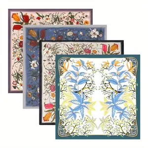 Set of 4 Satin Square Head Scarves for Women Hair Bandanas,27 Inches Silk Feeling Square Head Scarf