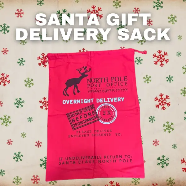 Santa Gift Delivery Sack - Red Canvas Christmas Decoration for Gift Delivery and Festive Setup 27"x18"