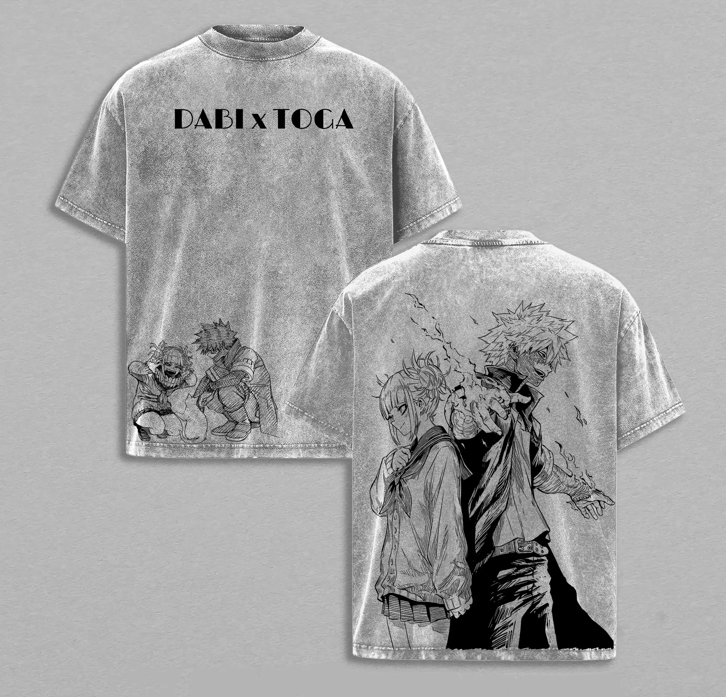 Dabi x Toga Shirt | My Hero Academia Villains Tee | Vintage Washed Anime Shirt | Dabi Toga Graphic Oversize Streetwear for Anime Fans