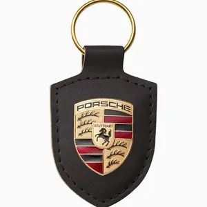 Porsche Crest Colored Leather Keychain Ring