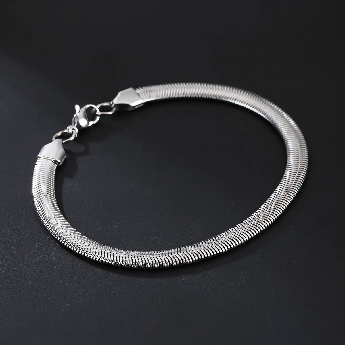 Men's Stainless Steel Snake Chain Bangle - Flat Look, Chic Casual, Fashionable Bangle, Daily Wear Fashion Chic Accessories, Fashionable Bangles