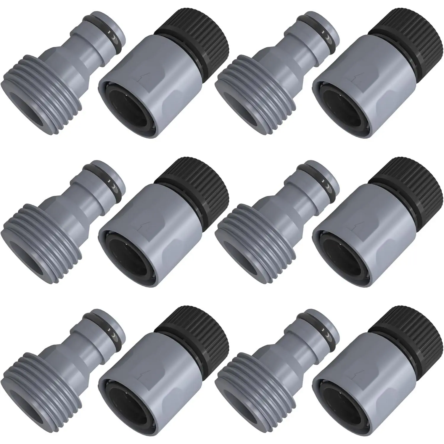 Garden Hose Quick Connector 3/4 Inch Plastic Garden Hose Quick Connect Fittings Male and Female Connectors Water Hose End Adapters, 6 Sets