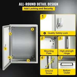 VEVOR Electrical Enclosure Box, 16'' *12'' *6'', Carbon Steel Hinged Junction Box, IP66 Waterproof & Dustproof, Outdoor Electrical Box, with Mounting Plate