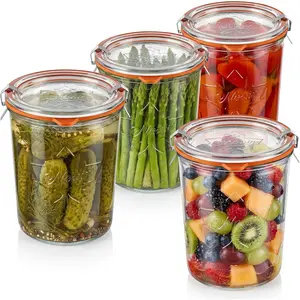 27 oz Canning Jars, 4 Pack Wide Mouth Airtight Sourdough Starter & Fermentation Jars with Clamp Lids, 800ml for Pickles, Yogurt & Pantry