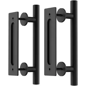 12" Sliding Barn Door Handles Hardware, Double-Sided Flush Finger Pull, Pull & Flush Barn Door Handle Kit, Solid Steel Material, for Gate, Garage, Cabinet