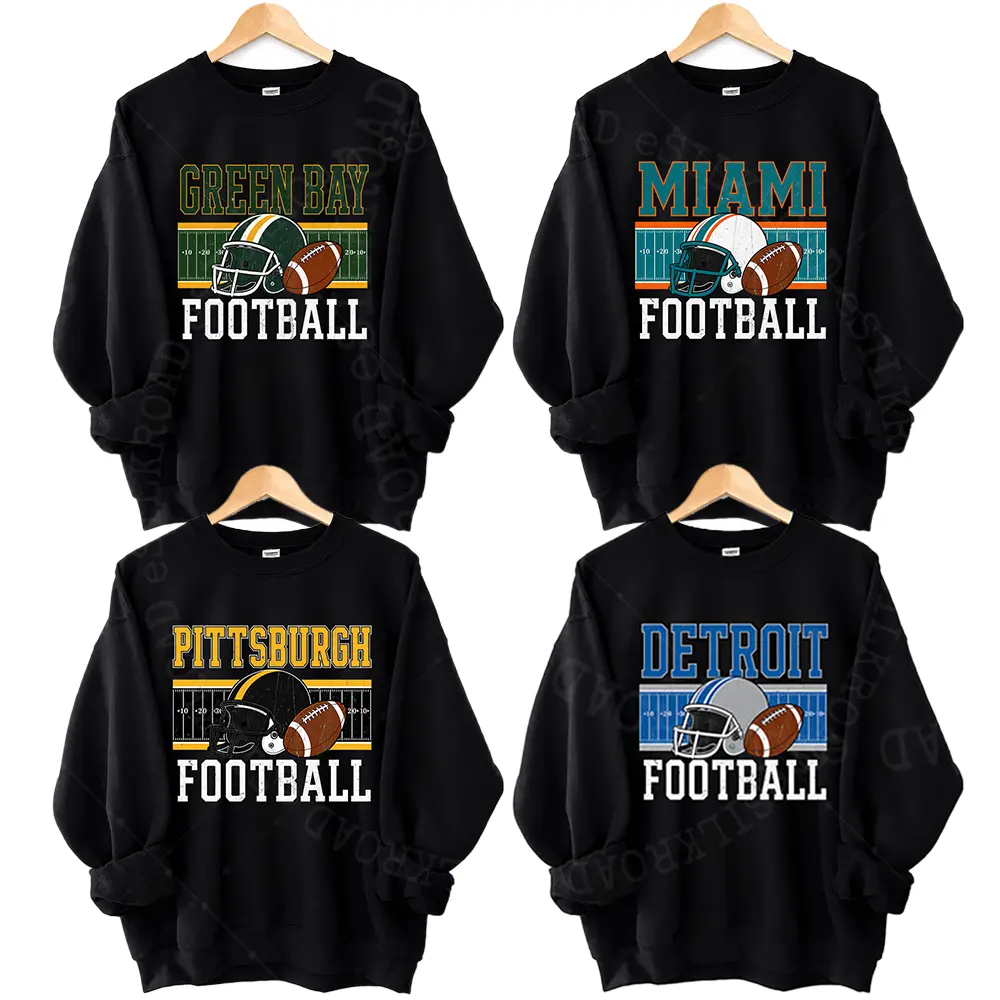 Vintage All Teams Football Crewneck Sweatshirt - Black, Retro Game Day Pullover, Sports Fan Shirt for All Teams, Classic Football Season Apparel, Unisex Casual Top for Men and Women - HARSIN