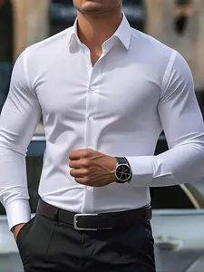 Tiktok Trendy Slim Fit Dress Shirt, Soft Fabric, Business & Casual Home Wear, Perfect for Husband and Friends, All Seasons