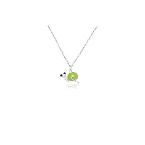 Snail Green Enamel White Gold Palladium Plating Hypoallergenic Kids Necklace