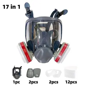 Silicone Upgrade Reusable Full Face Mask with Filter Box Anti-Toxic Mask Set, 17-In-1/19-In-1, Protects Against Toxic Gases, Dust, Chemicals, Ideal for Painting, Sanding, Industrial Work