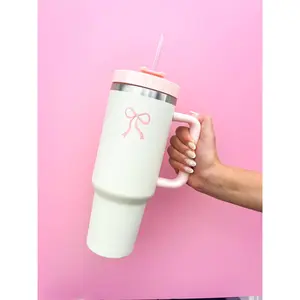 Rock Paper Scissors - Cream & Pink Bow 40oz Tumbler