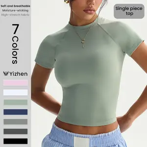 Women's Seamless Slim Fit Workout Top - Short Sleeve Crop Tee for Yoga Gym & Activewear Casual Home Outfit Soft Breathable Moisture Wicking High Stretch Fabric