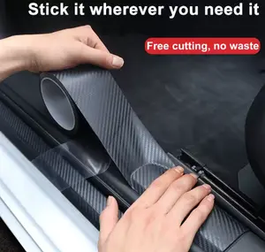 3D Carbon Fiber Sticker Paste Car Threshold Protective Film Anti Scratch for Vehicle Protection Easy Apply Long Lasting