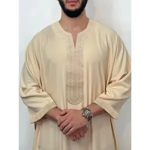 (Zhiyu's Selection) A Moroccan Loose Men's Embroidered Traditional Robe, Muslim Fashion Robe, Eid Al-Fitr Traditional Festival Clothing, Gift for Eld, Gift for Ramadan