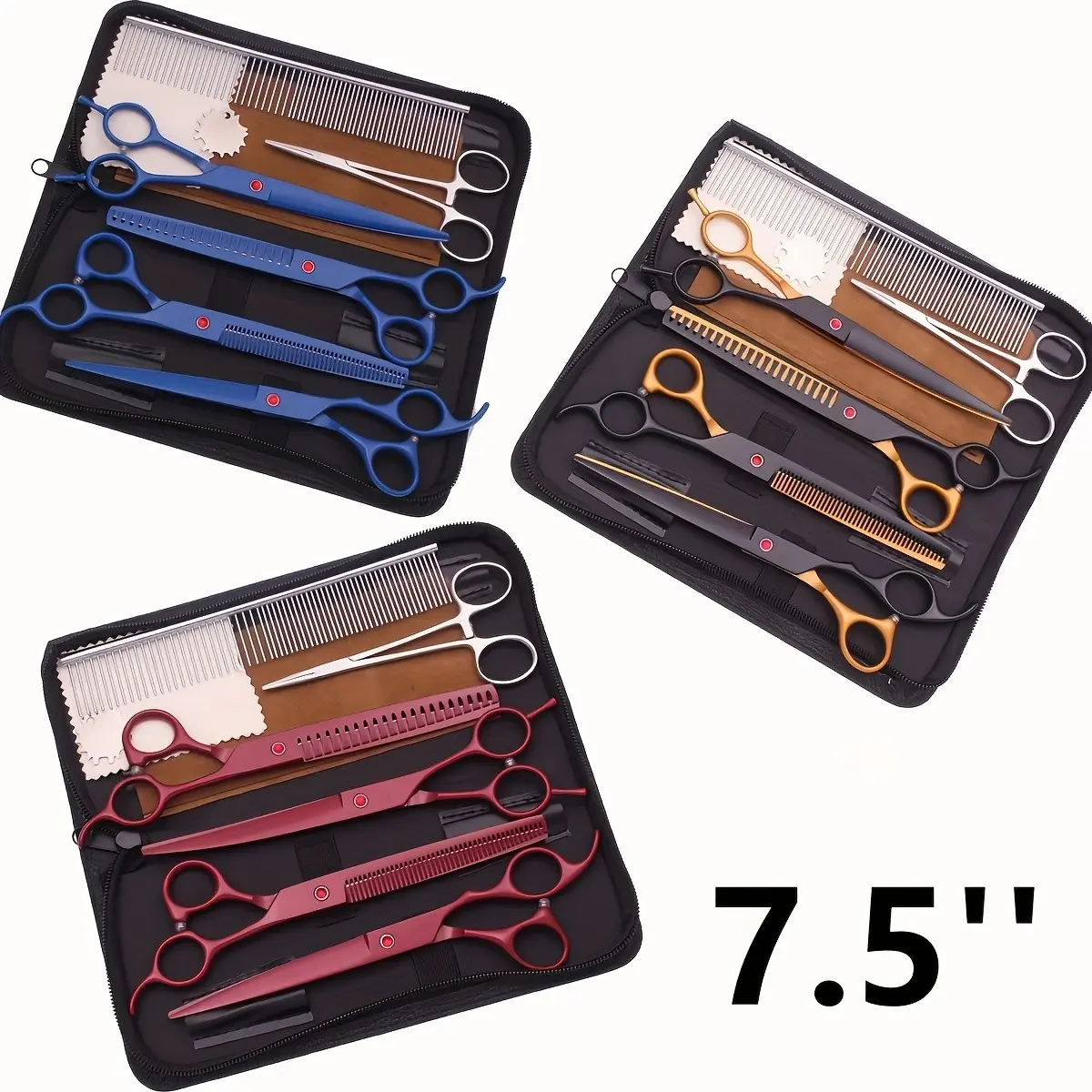 Pet Scissors Set 7.5Inch/20.5cm Straight Scissors Teeth Scissors Fishbone Scissors Up Bend Pliers Comb Combs Full Set Comes with High Grade Materials