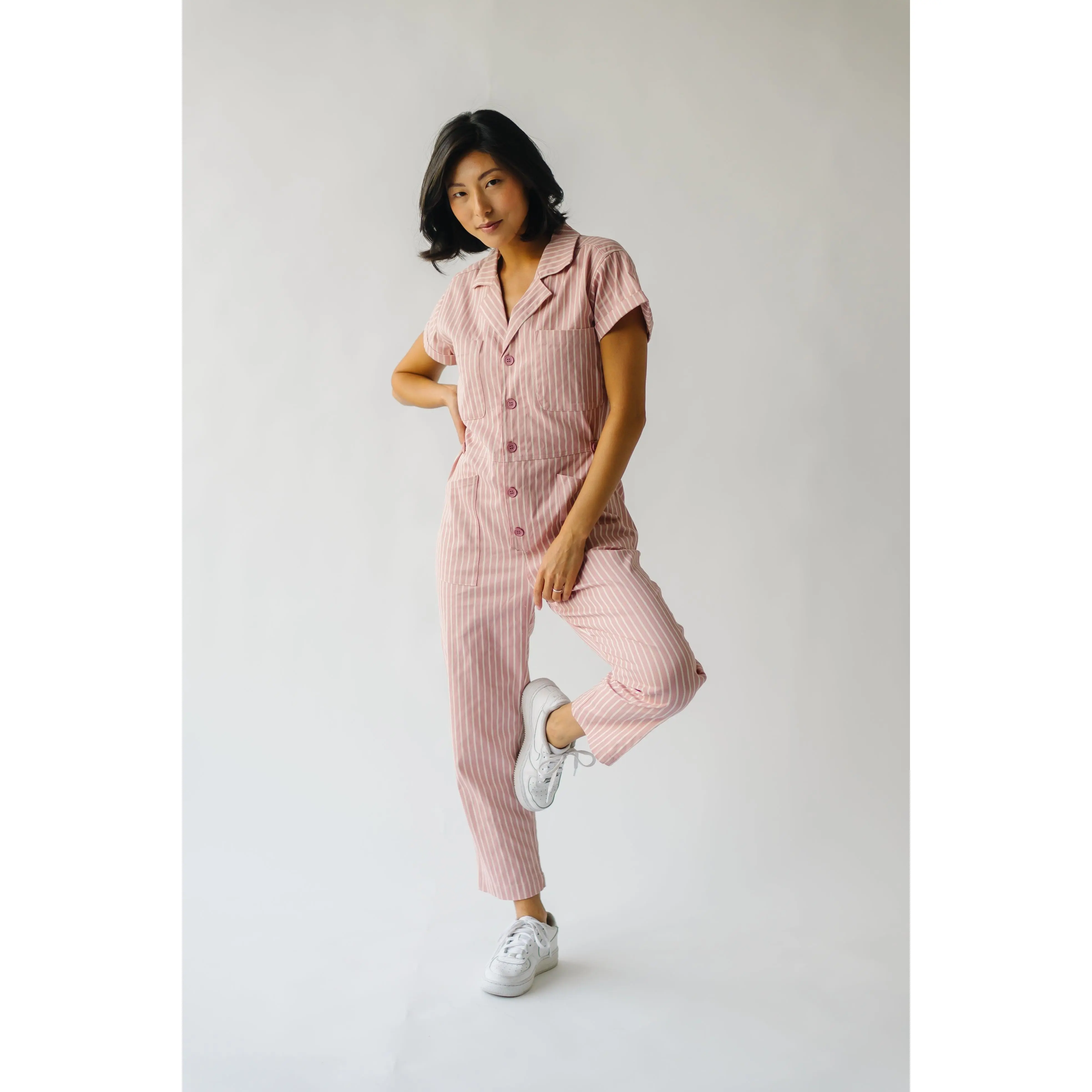 The Queenie Denim Utility Jumpsuit in Indie Pink