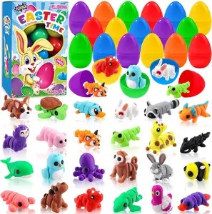 24pcs Prefilled Easter Eggs 3D Printed Animals for Kids, Easter Plastic Egg Basket Stuffers Hunt Gifts for Boys Girls Easter Prizes Goodie Bag Classroom Birthday Party Favor