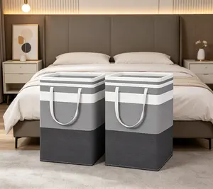 2 Pack Large Laundry Baskets, Waterproof, Freestanding Laundry Hampers, Collapsible Clothes Hamper with Reinforced Handles in Laundry Room, College Dorm, Bathroom, Bedroom (Grey, 75Lx2)