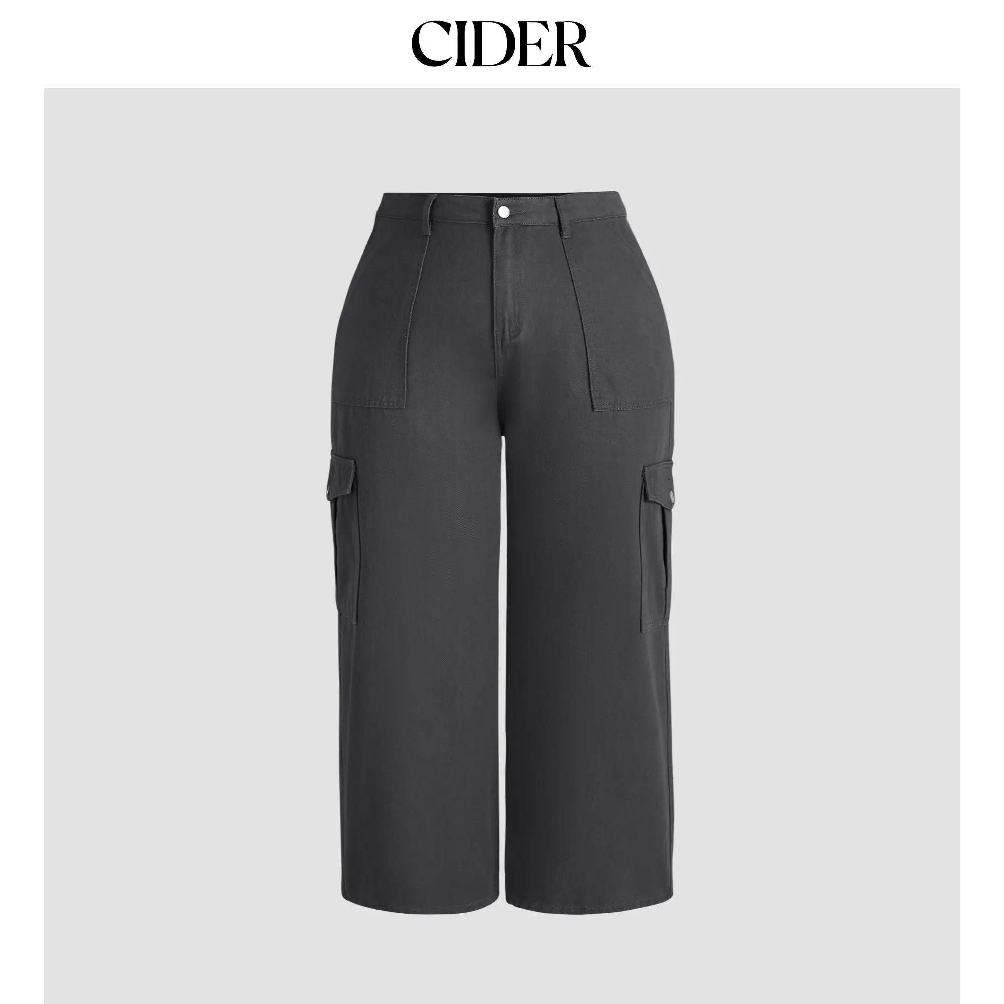 Cider Women's Minimalist Solid Straight Leg Cargo Jeans - Curve & Plus Sizes 0-20, 7 Colors, Utility Pockets, Basic Streetwear Bottoms