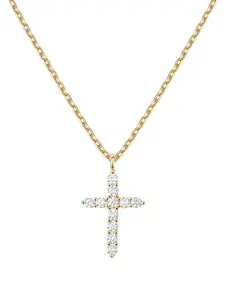 14k Cubic Zirconia Cross Necklace for Women, Faithful Cross Pendant Jewelry, Elegant Religious Gift Idea