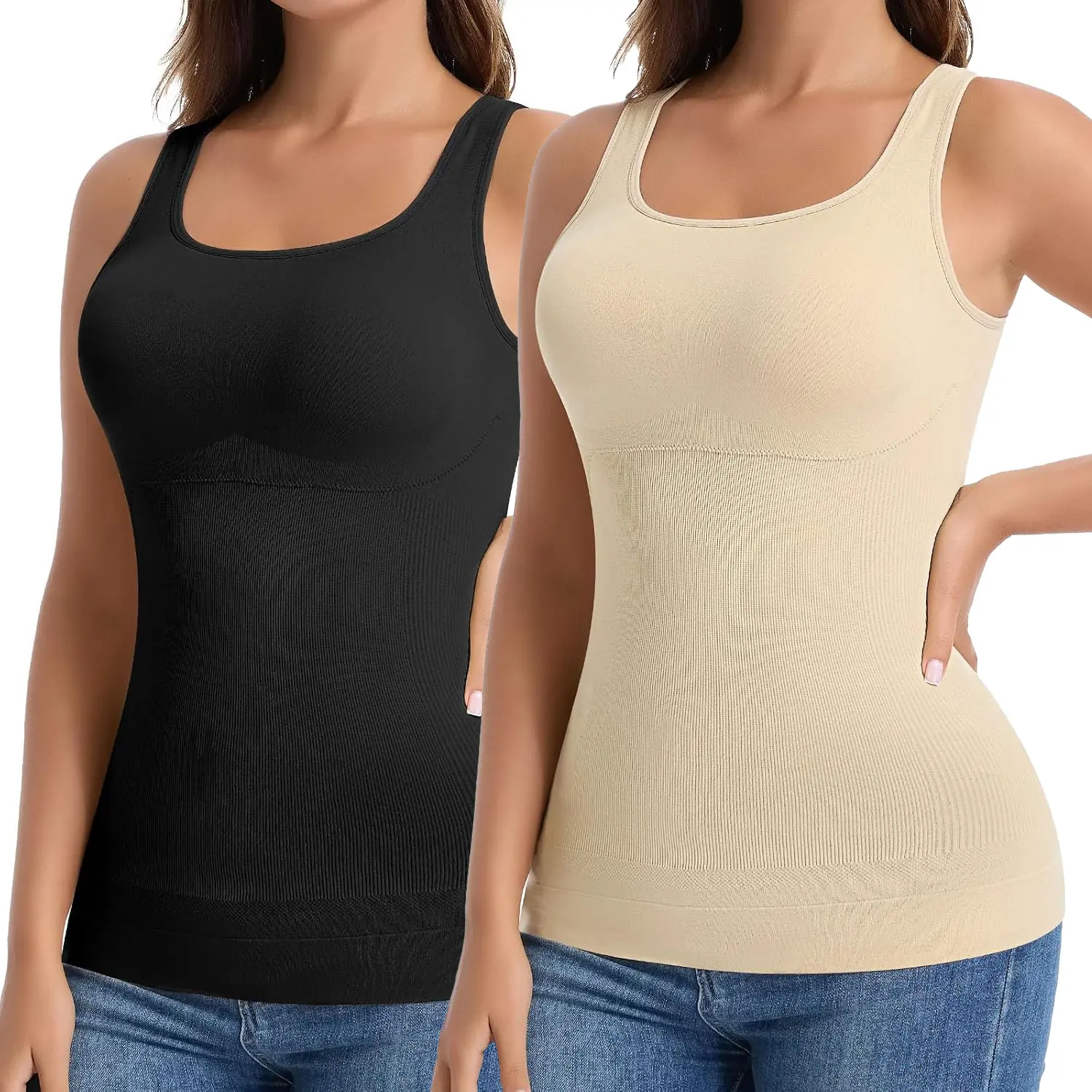 Shapewear Camisole for Women Tank Top with Built In Bra Body Shaper Square NeckWide Straps Shapewear Camisole for Daily Wear Womenswear