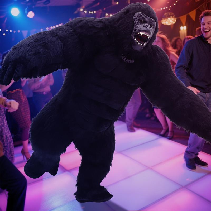 2.6m Black Giant Gorilla Mascot Inflatable Costume Plush Jumpsuit Halloween Adult Fit for 170-195 cm Height Cosplay Party Carnival Dress Up Suit w/Battery Menswear Clothes Outfit Bestie