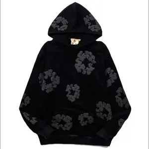 Floral Denim Hoody Trs Flower Pullover Hip Hop Unisex Streetwear Top Comf Casual Basic Long Sleeve Outfits ALL Black  SpringFloral Floral