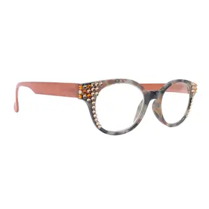 Sally, (Bling) Women Reading Glasses W (Light Colorado, Tangerine) Genuine European Crystals, Round +1.25 .+4 (Brown, Black) NY Fifth Avenue